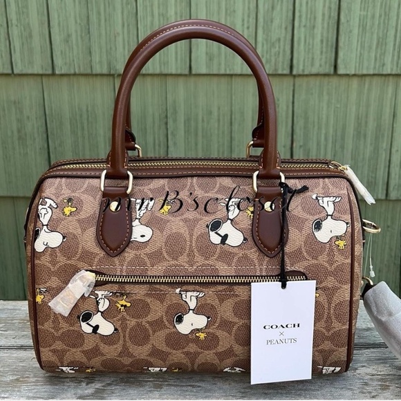 Coach X Peanuts Rowan Satchel Bag In Signature Canvas With Snoopy Print - Picture 2 of 7